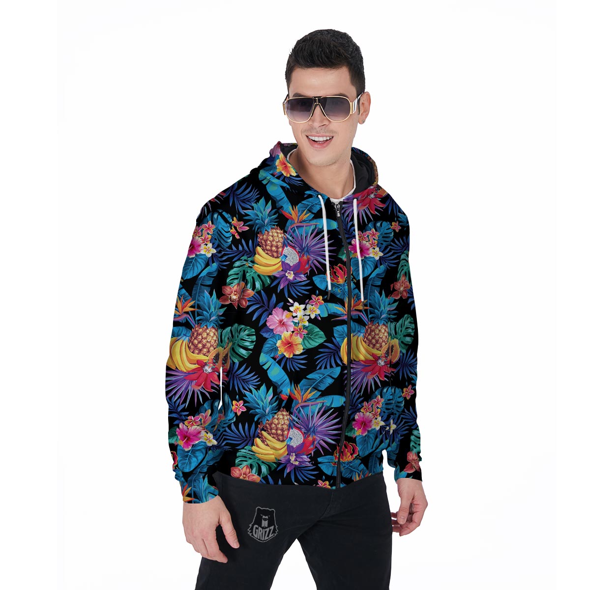 Hawaiian Fruit Tropical Print Men's Zip Up Hoodie-grizzshop