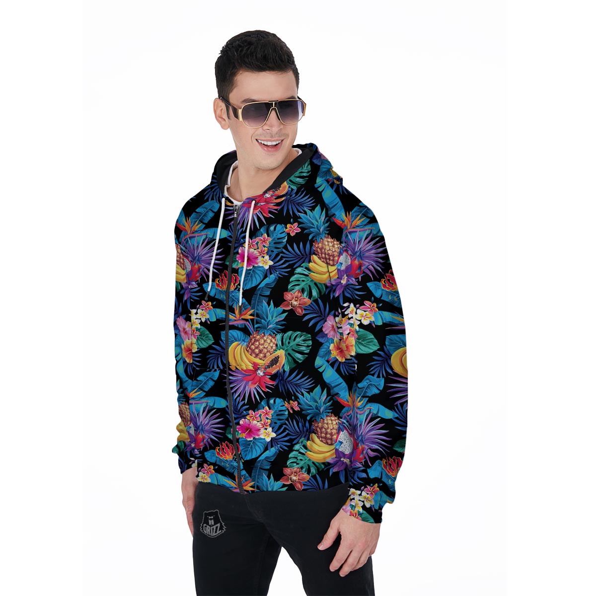 Hawaiian Fruit Tropical Print Men's Zip Up Hoodie-grizzshop
