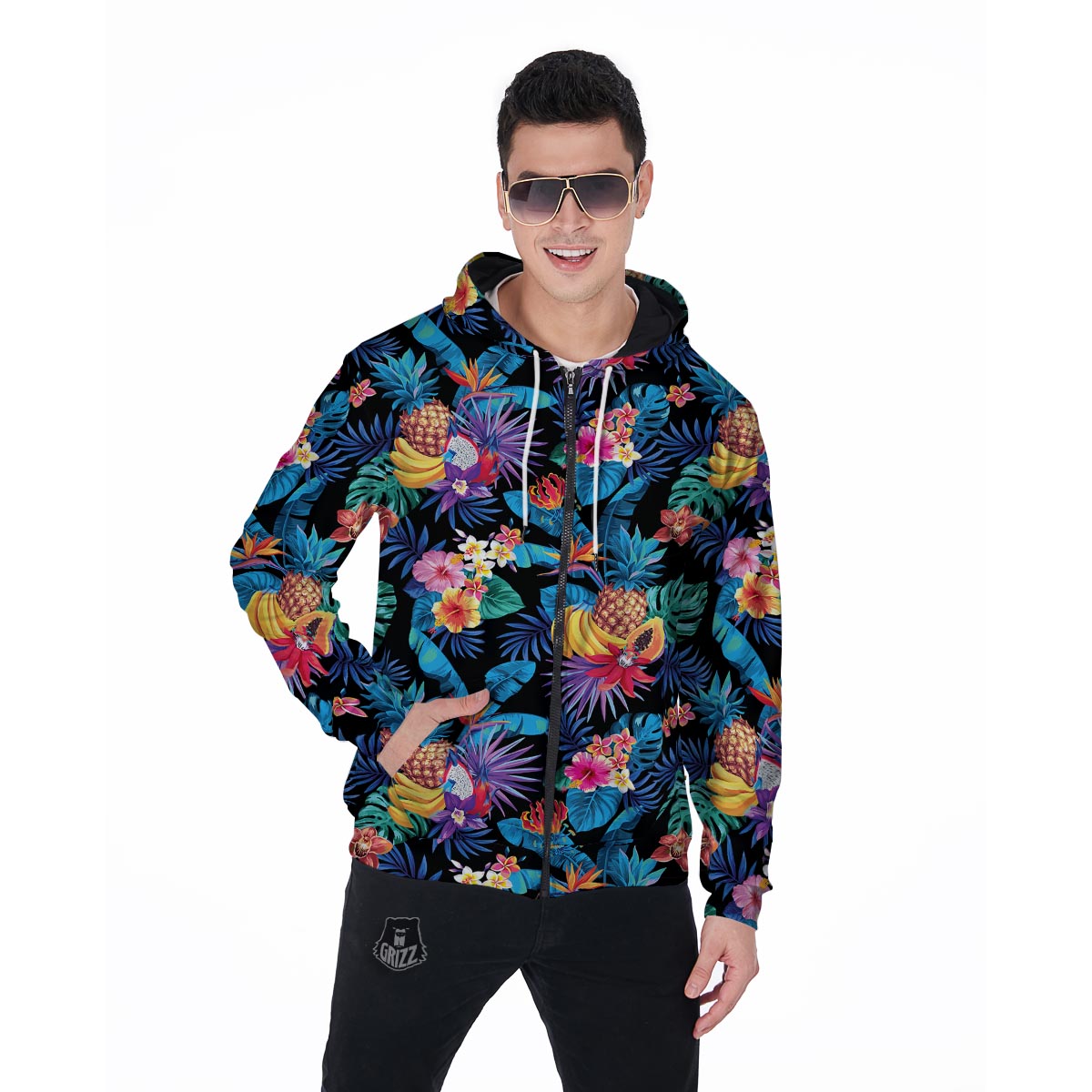 Hawaiian Fruit Tropical Print Men's Zip Up Hoodie-grizzshop