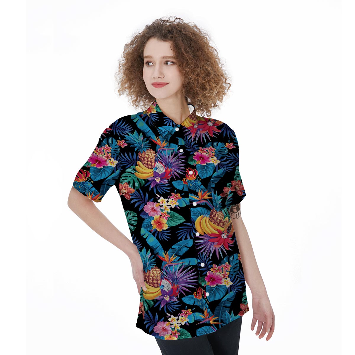 Hawaiian Fruit Tropical Print Women's Short Sleeve Shirts-grizzshop