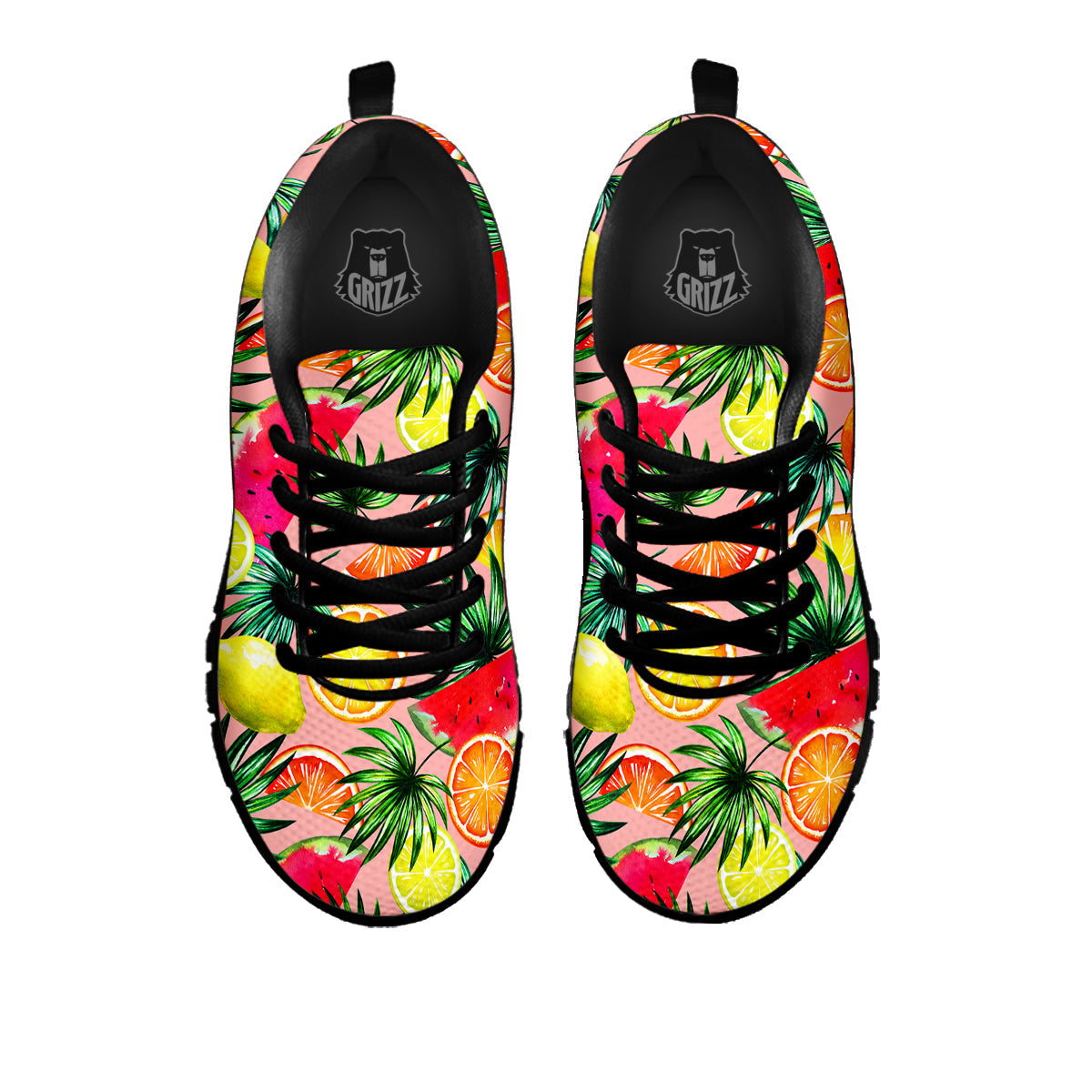 Hawaiian Fruits And Palm Tropical Print Pattern Black Sneaker-grizzshop