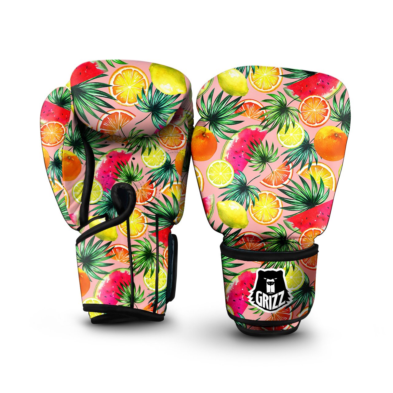 Hawaiian Fruits And Palm Tropical Print Pattern Boxing Gloves-grizzshop
