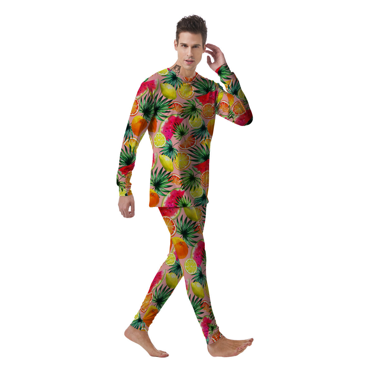 Hawaiian Fruits And Palm Tropical Print Pattern Men's Pajamas-grizzshop