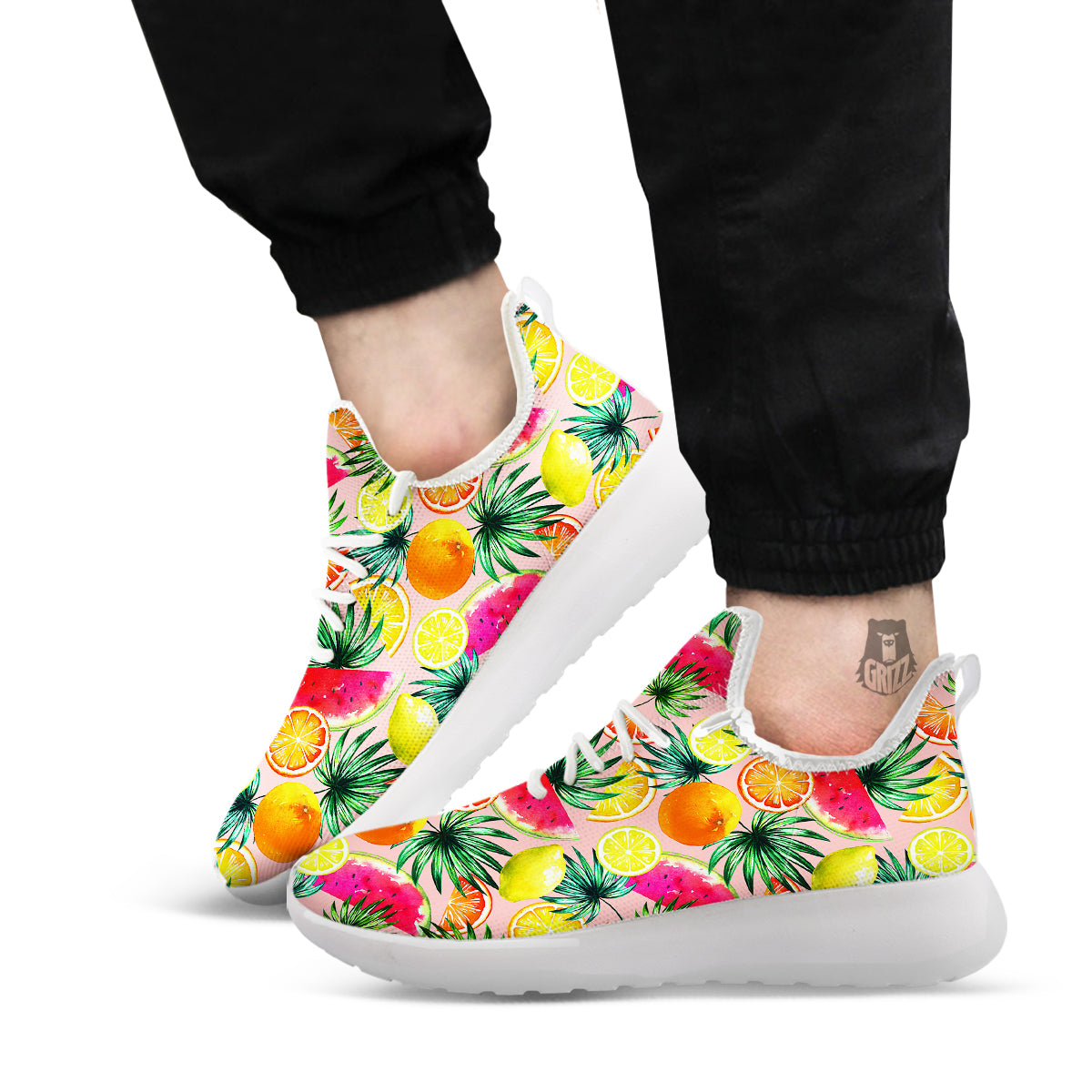 Hawaiian Fruits And Palm Tropical Print Pattern White Athletic Shoes-grizzshop