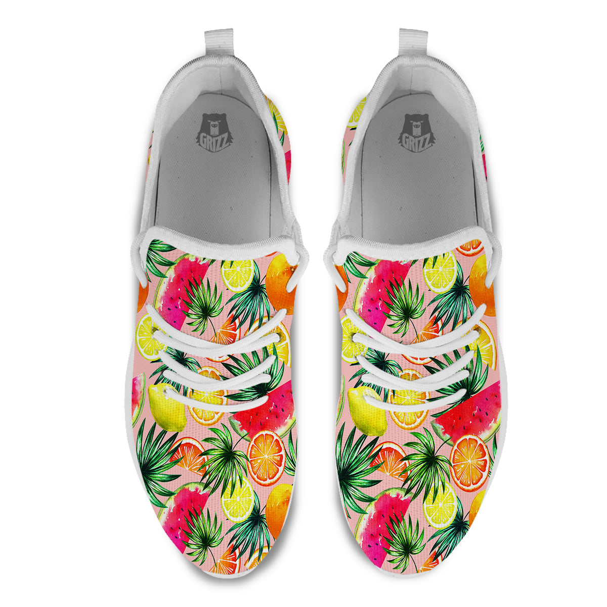 Hawaiian Fruits And Palm Tropical Print Pattern White Athletic Shoes-grizzshop