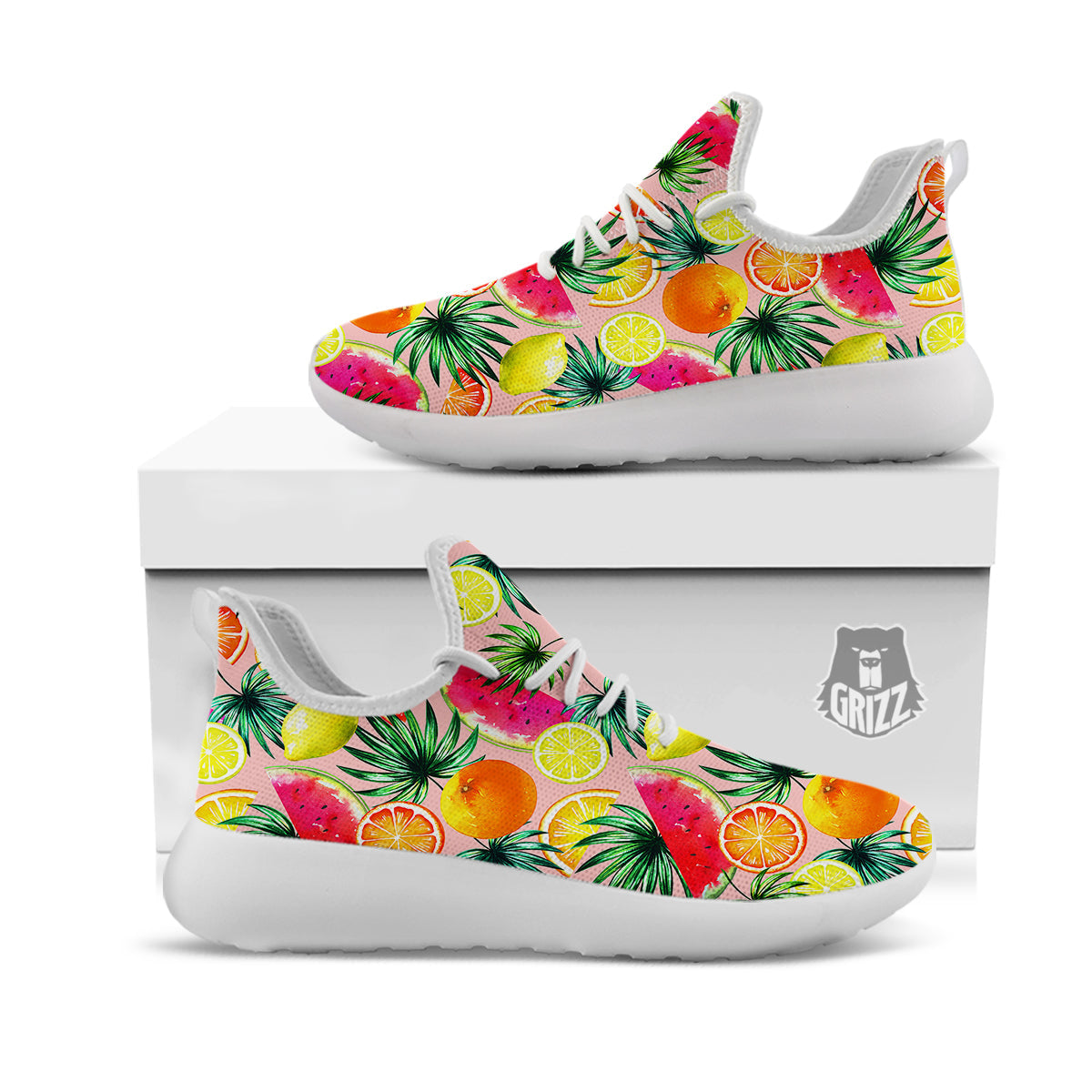 Hawaiian Fruits And Palm Tropical Print Pattern White Athletic Shoes-grizzshop