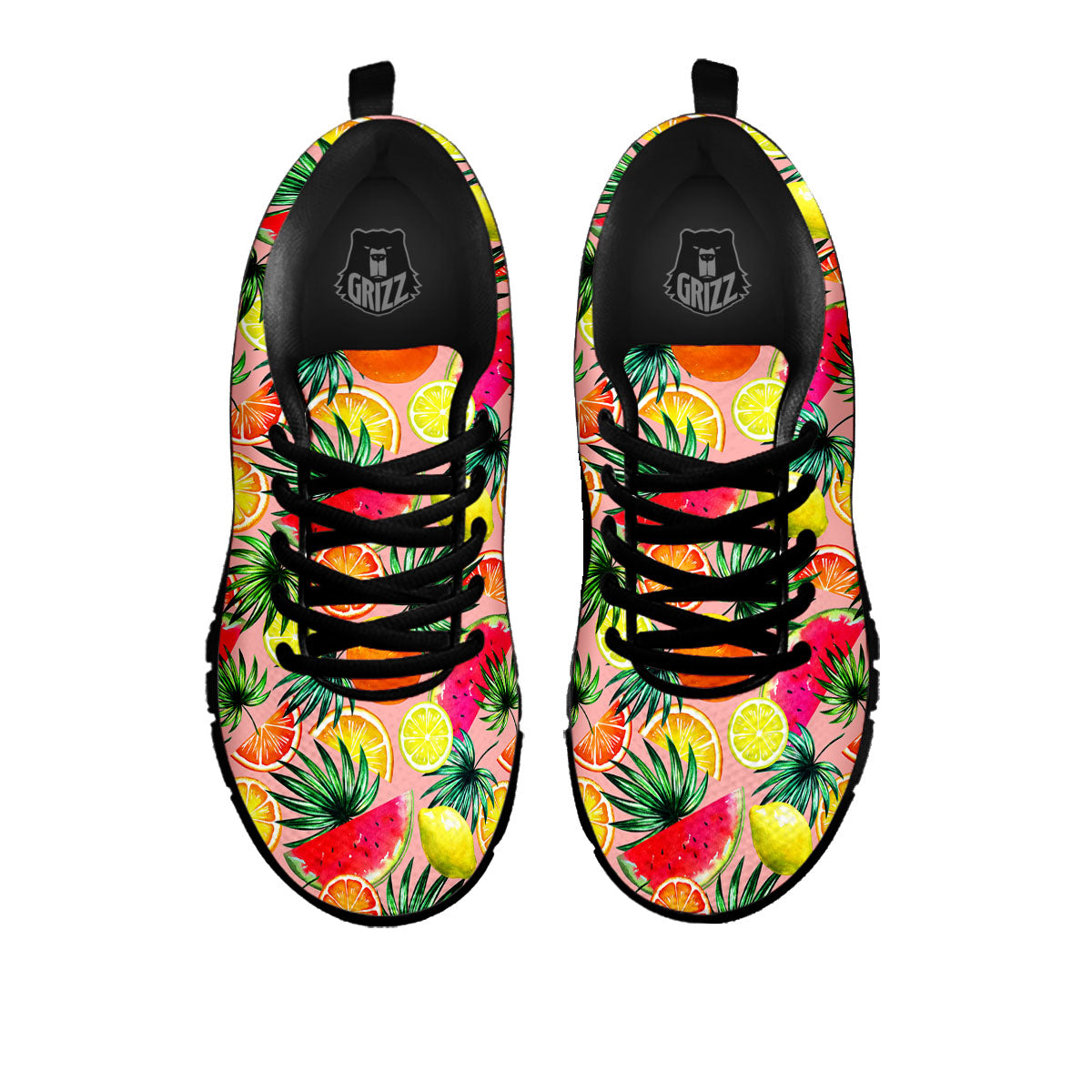 Hawaiian Fruits Pink Print Pattern Black Sneaker-grizzshop