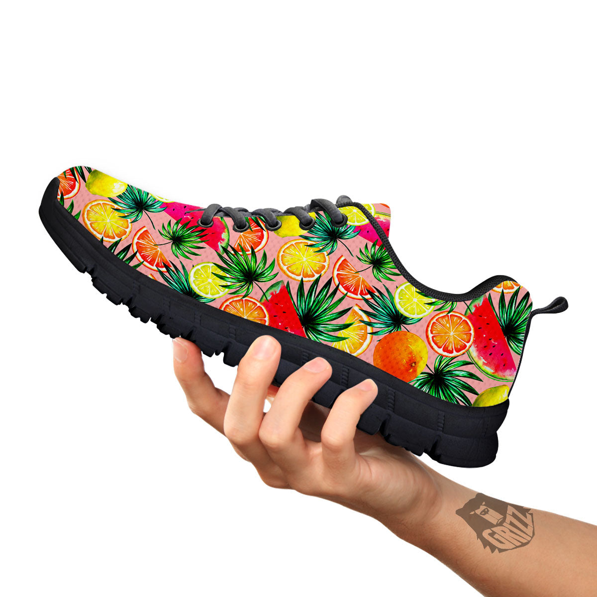 Hawaiian Fruits Pink Print Pattern Black Sneaker-grizzshop