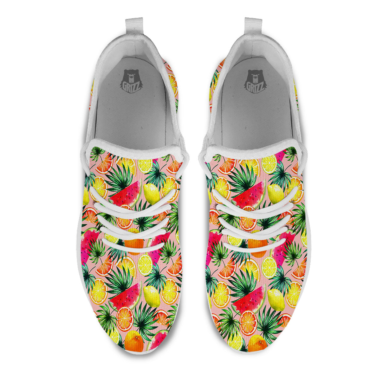 Hawaiian Fruits Pink Print Pattern White Athletic Shoes-grizzshop