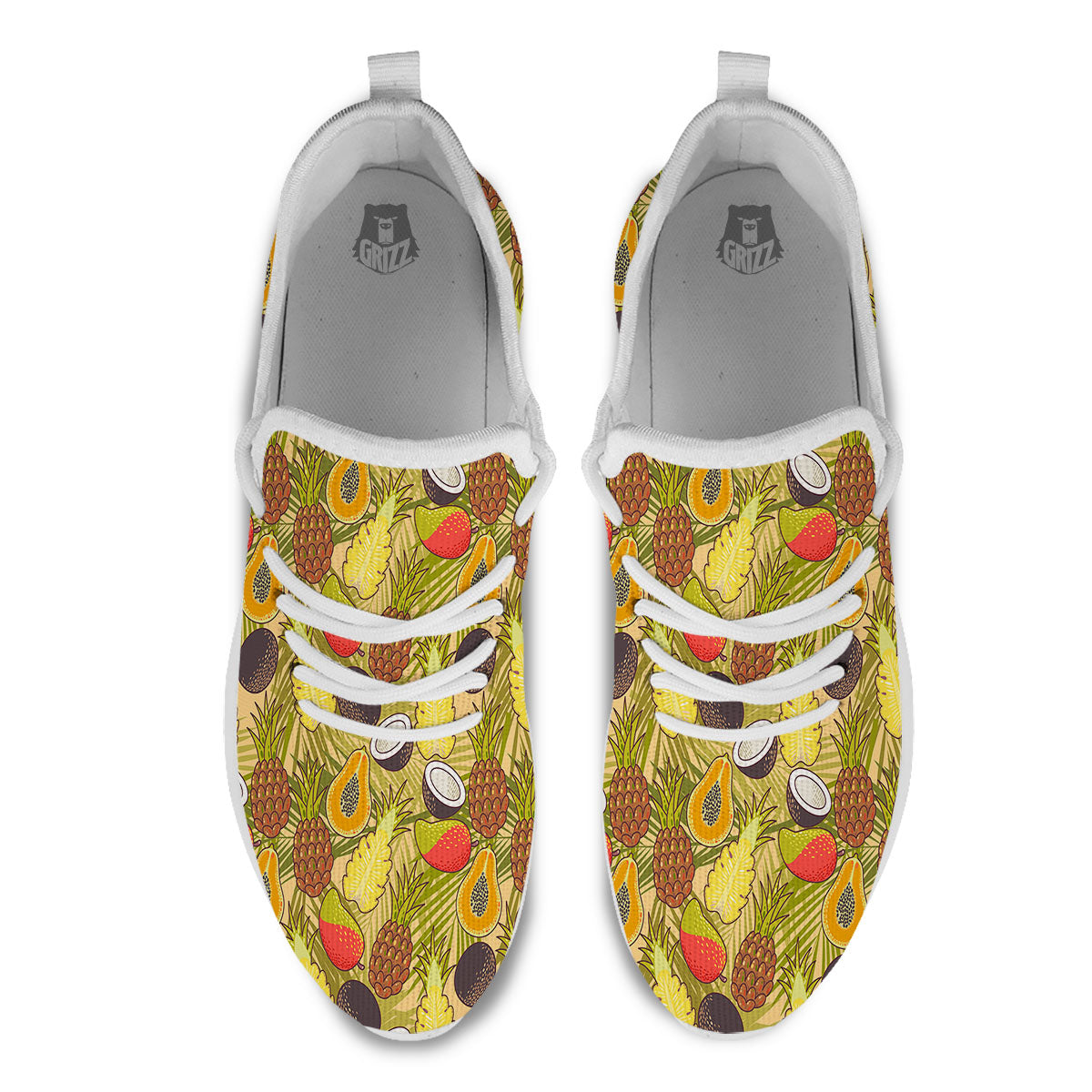 Hawaiian Fruits Tropical Print Pattern White Athletic Shoes-grizzshop