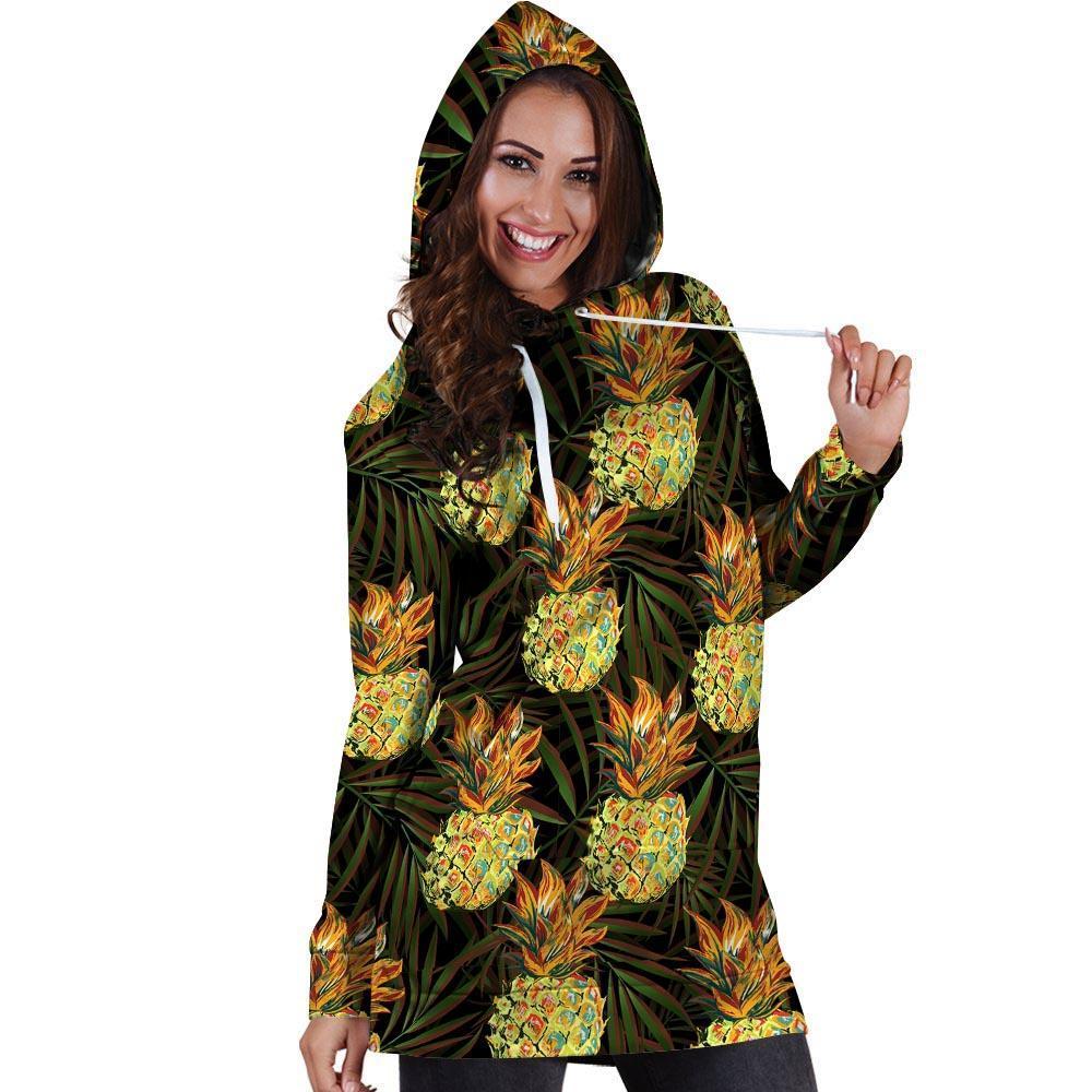 Hawaiian Golden Pineapple Edm Print Hoodie Dress-grizzshop