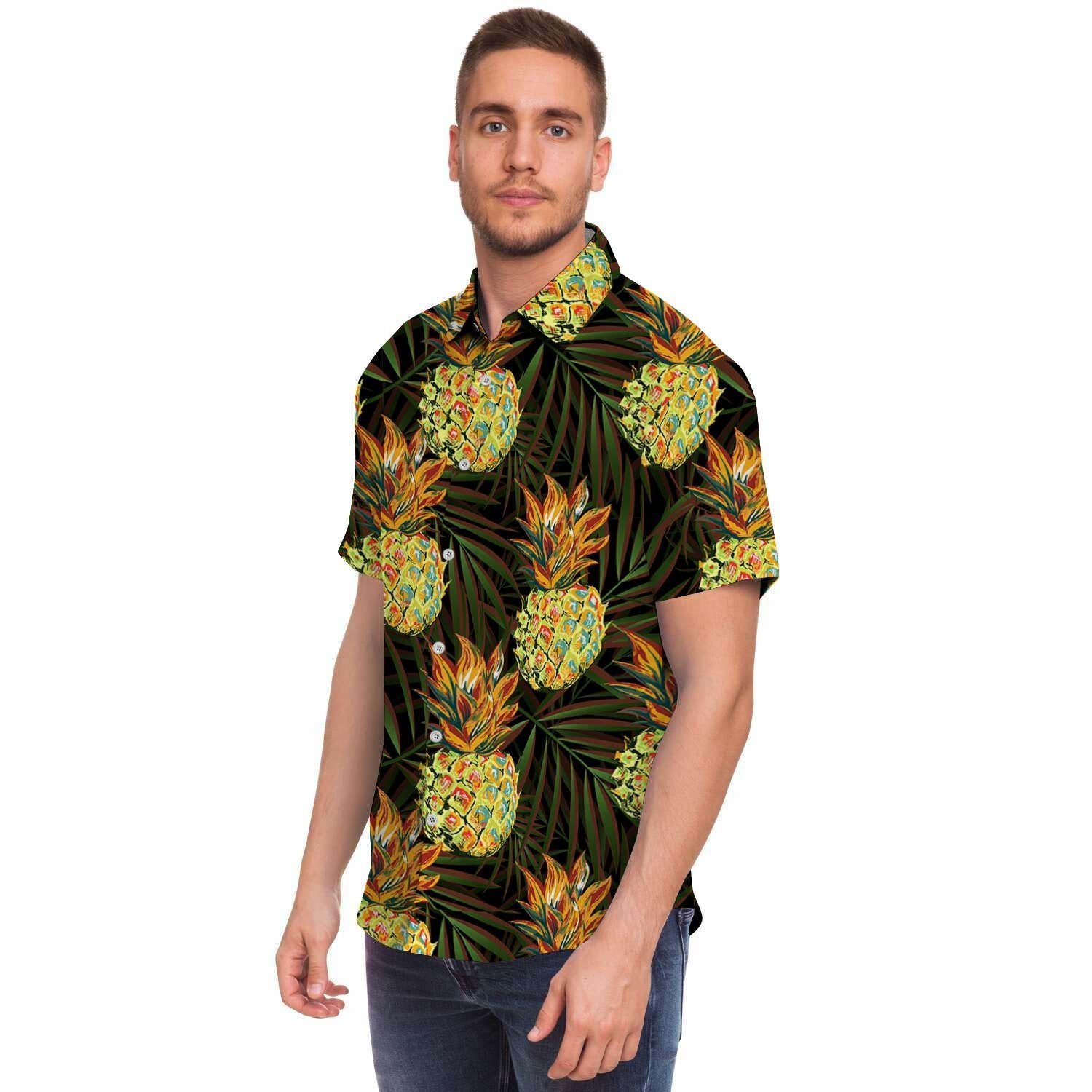Hawaiian Golden Pineapple Edm Print Men's Short Sleeve Shirt-grizzshop