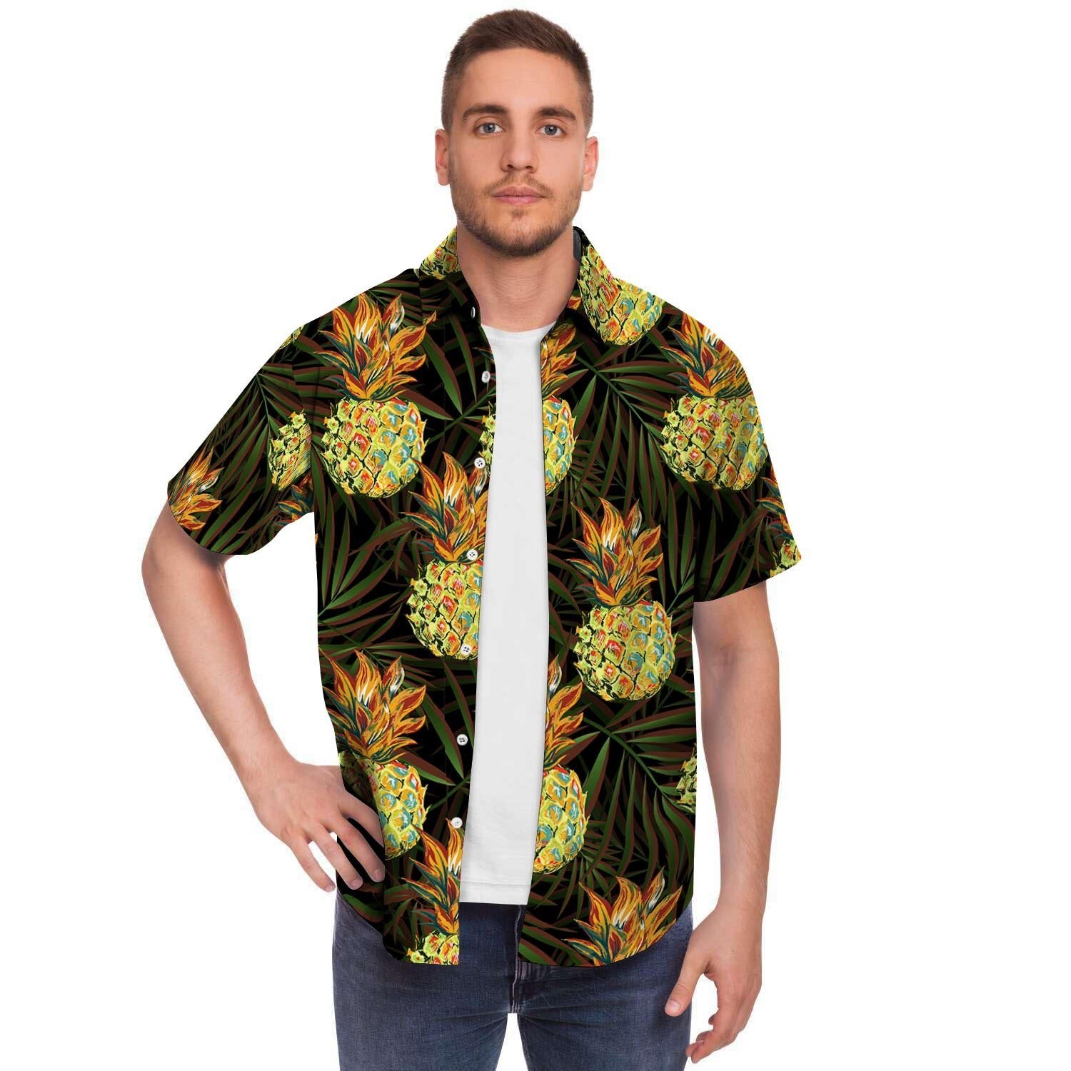 Hawaiian Golden Pineapple Edm Print Men's Short Sleeve Shirt-grizzshop