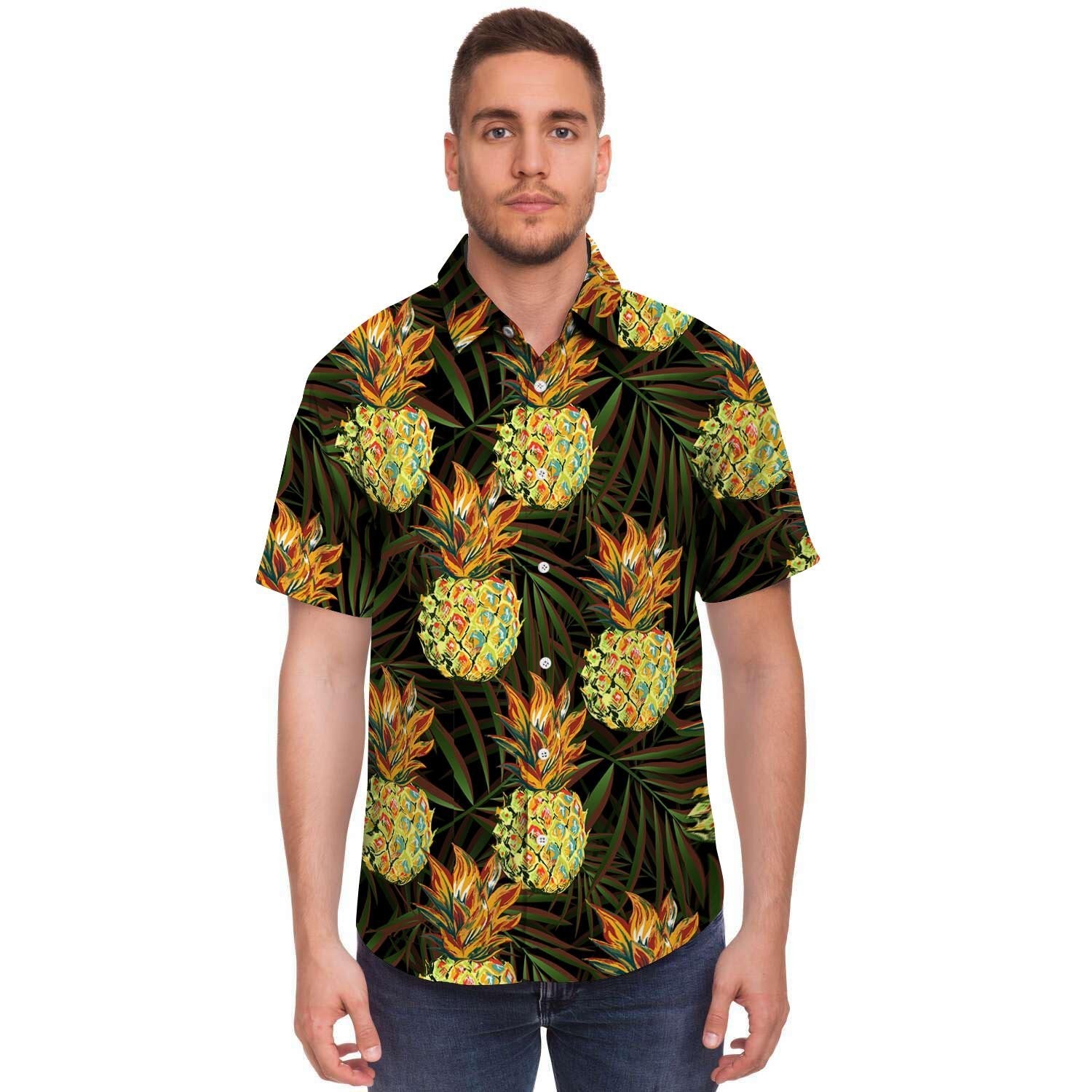 Hawaiian Golden Pineapple Edm Print Men's Short Sleeve Shirt-grizzshop