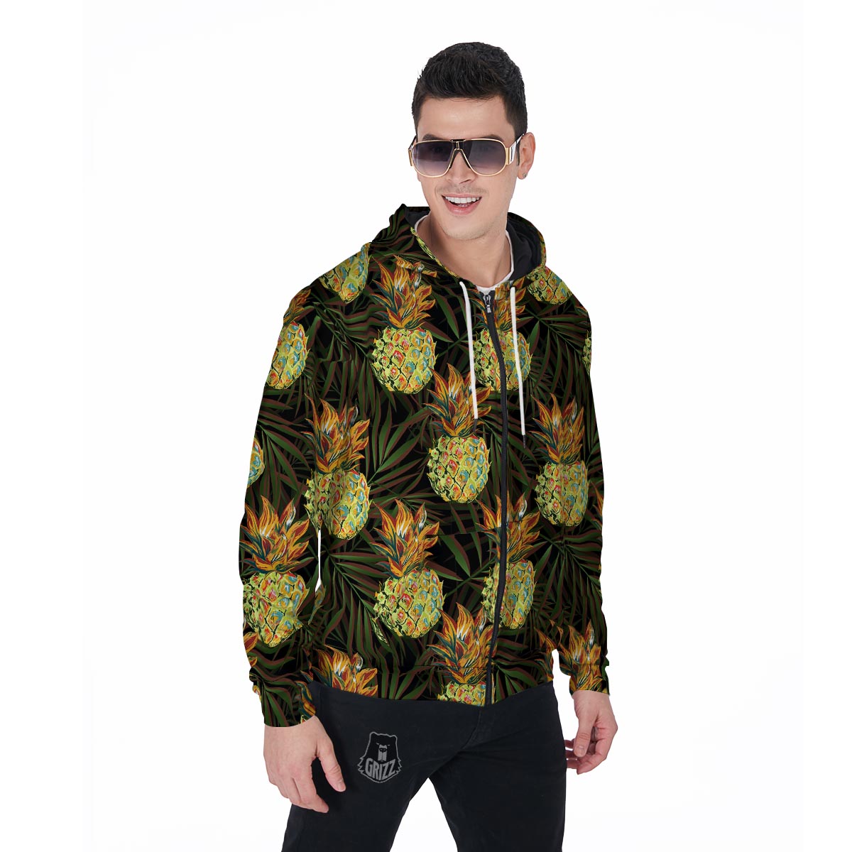 Hawaiian Golden Pineapple Edm Print Men's Zip Up Hoodie-grizzshop