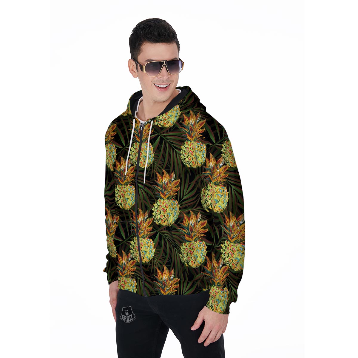Hawaiian Golden Pineapple Edm Print Men's Zip Up Hoodie-grizzshop