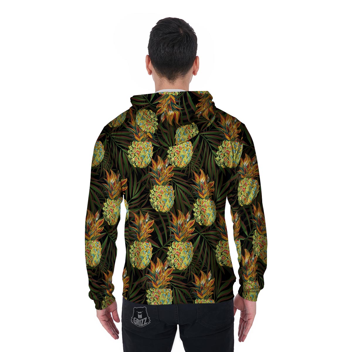 Hawaiian Golden Pineapple Edm Print Men's Zip Up Hoodie-grizzshop