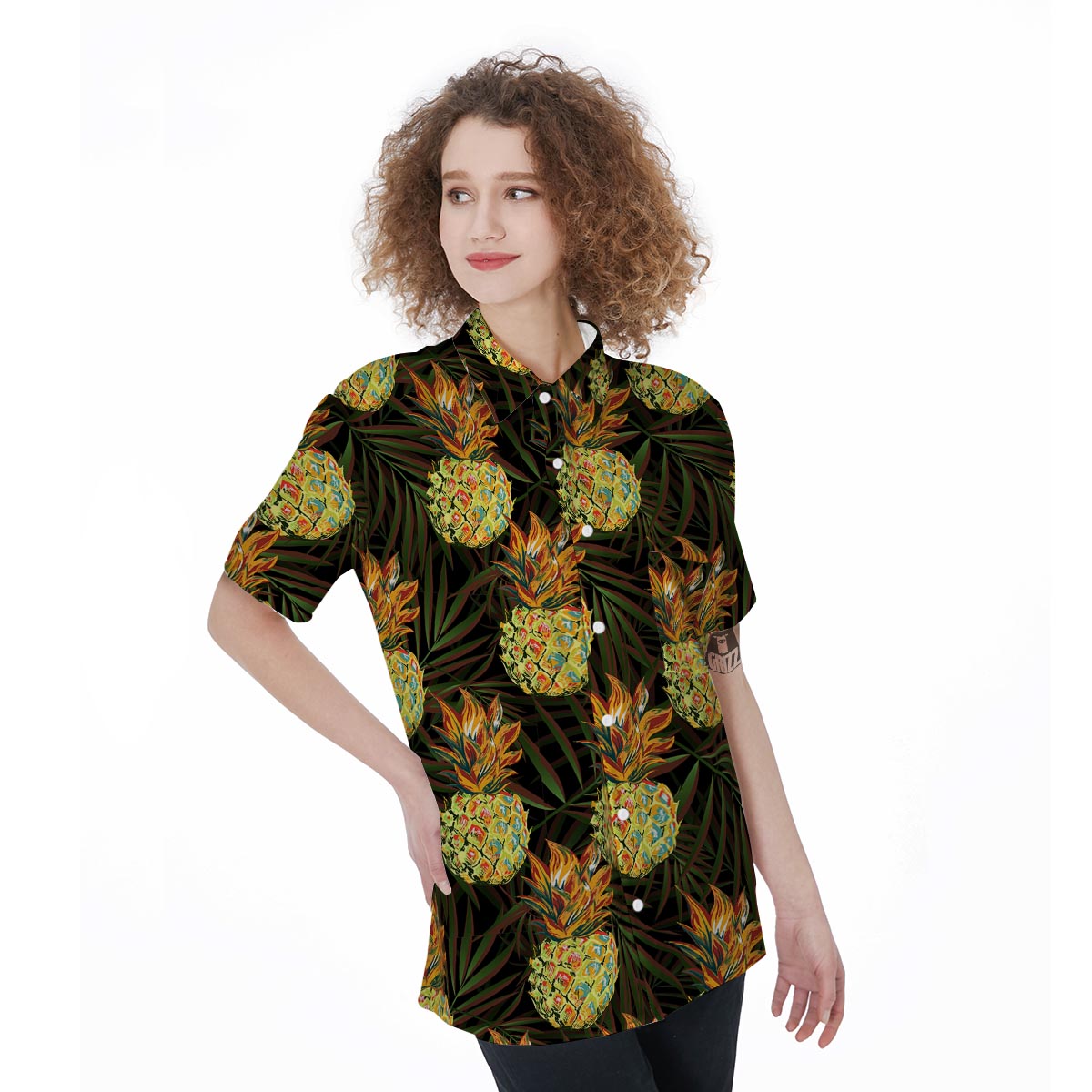 Hawaiian Golden Pineapple Edm Print Women's Short Sleeve Shirts-grizzshop
