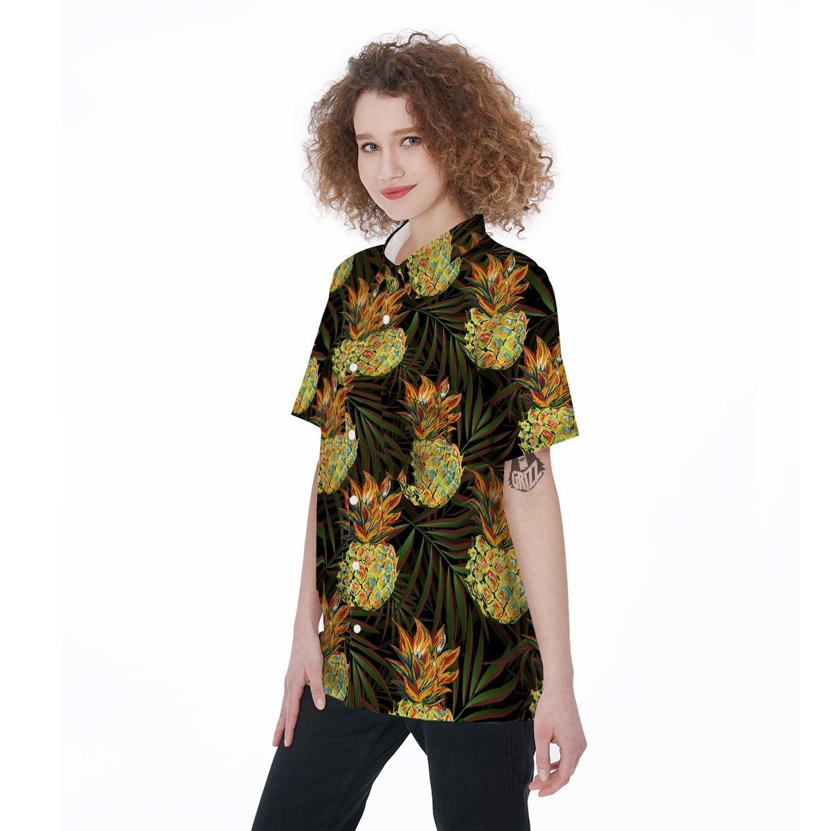 Hawaiian Golden Pineapple Edm Print Women's Short Sleeve Shirts-grizzshop