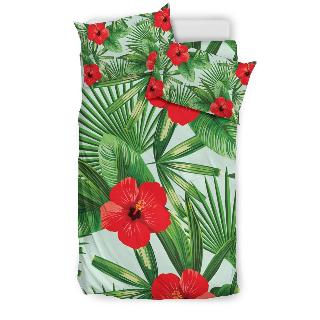 Hawaiian Hibiscus Floral Tropical Flower Palm Leaves Pattern Print Duvet Cover Bedding Set-grizzshop