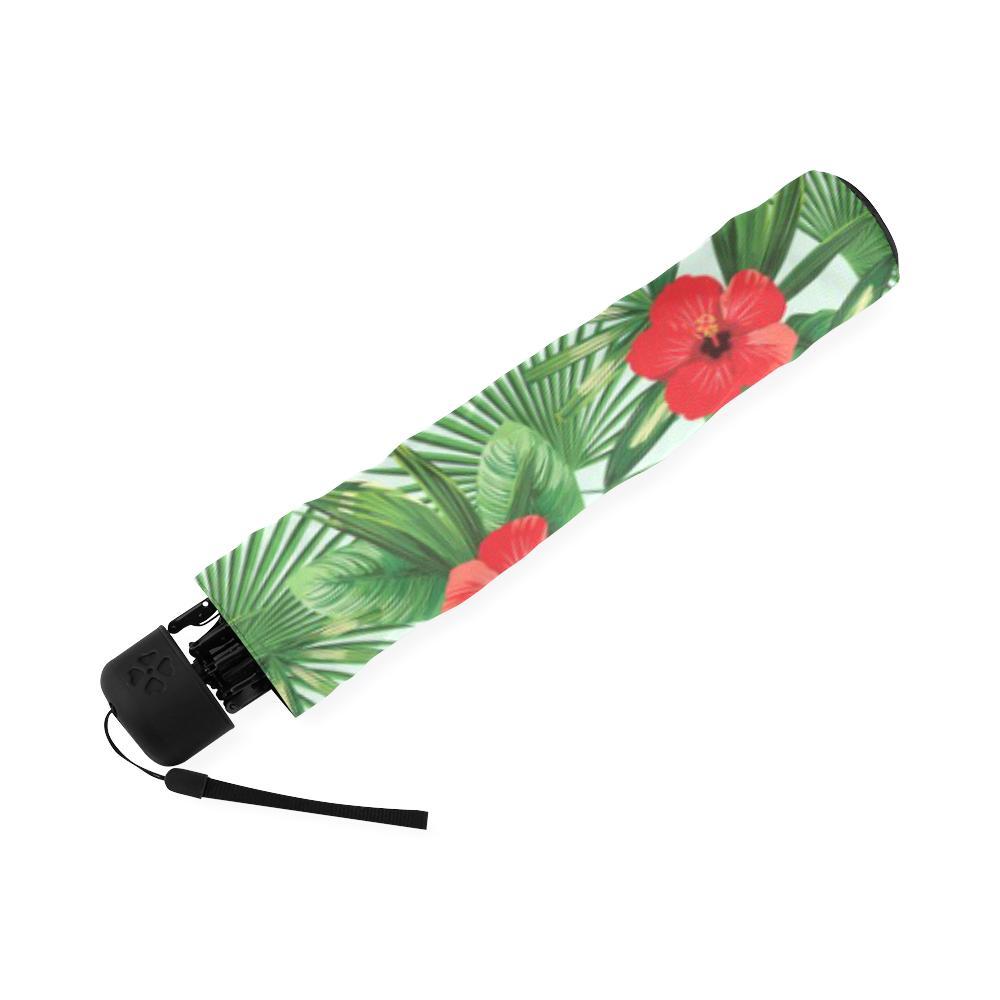 Hawaiian Hibiscus Floral Tropical Flower Palm Leaves Pattern Print Foldable Umbrella-grizzshop