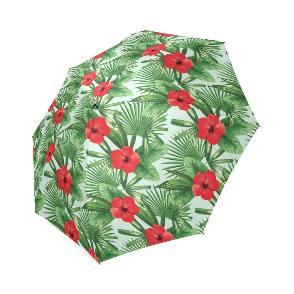 Hawaiian Hibiscus Floral Tropical Flower Palm Leaves Pattern Print Foldable Umbrella-grizzshop