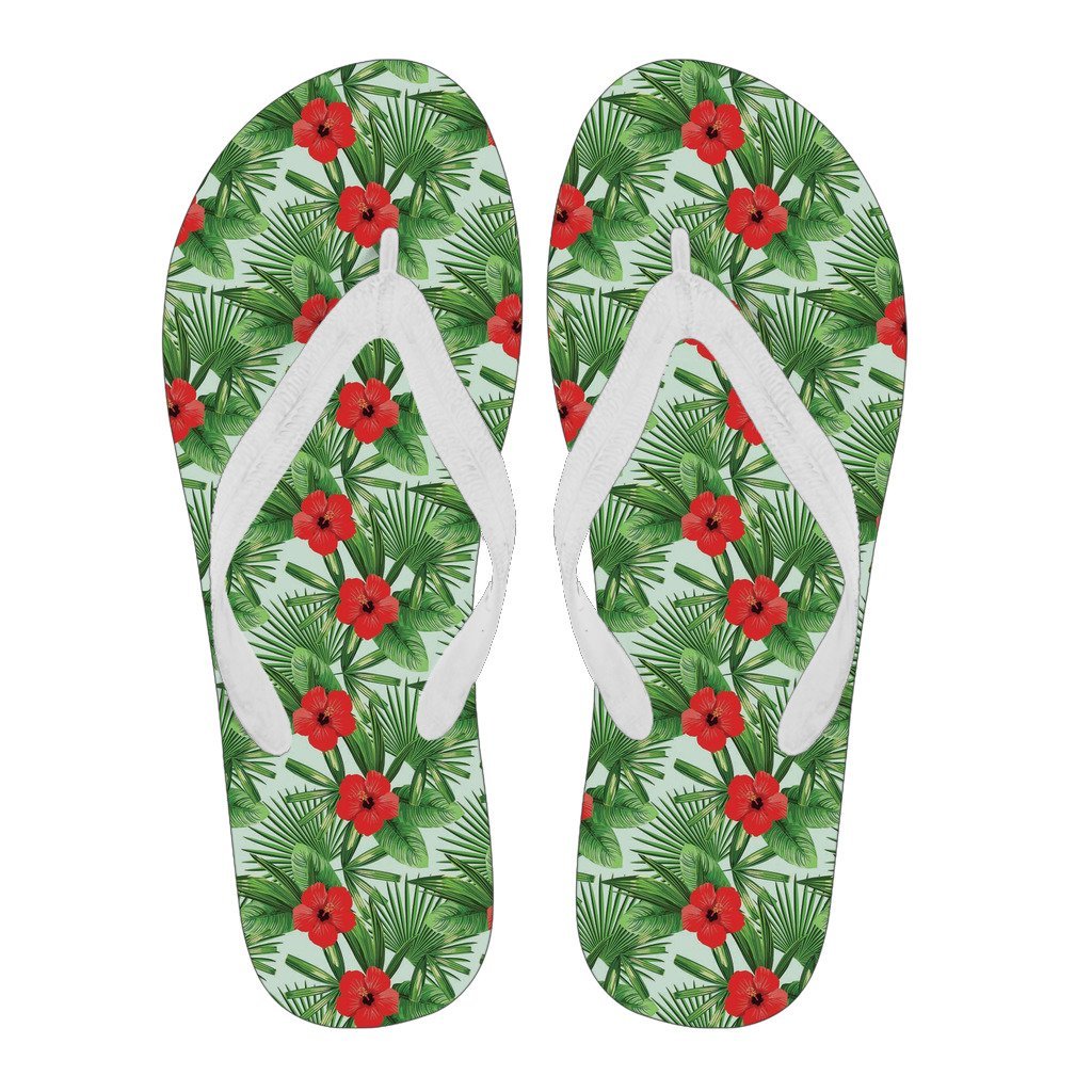 Hawaiian Hibiscus Floral Tropical Flower Palm Leaves Pattern Print Men & Women Flip Flops-grizzshop