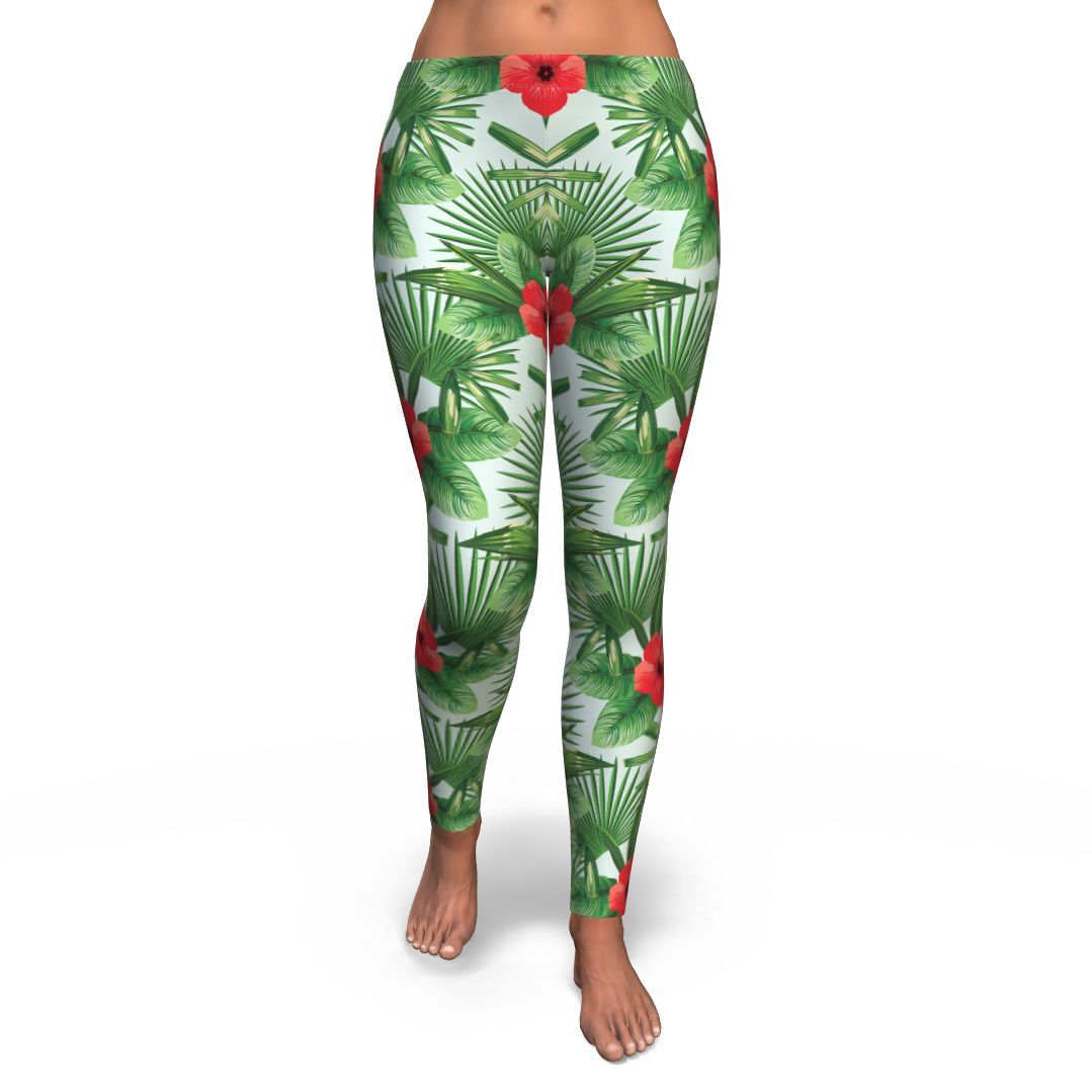 Hawaiian Hibiscus Floral Tropical Flower Palm Leaves Pattern Print Pattern Women Leggings-grizzshop