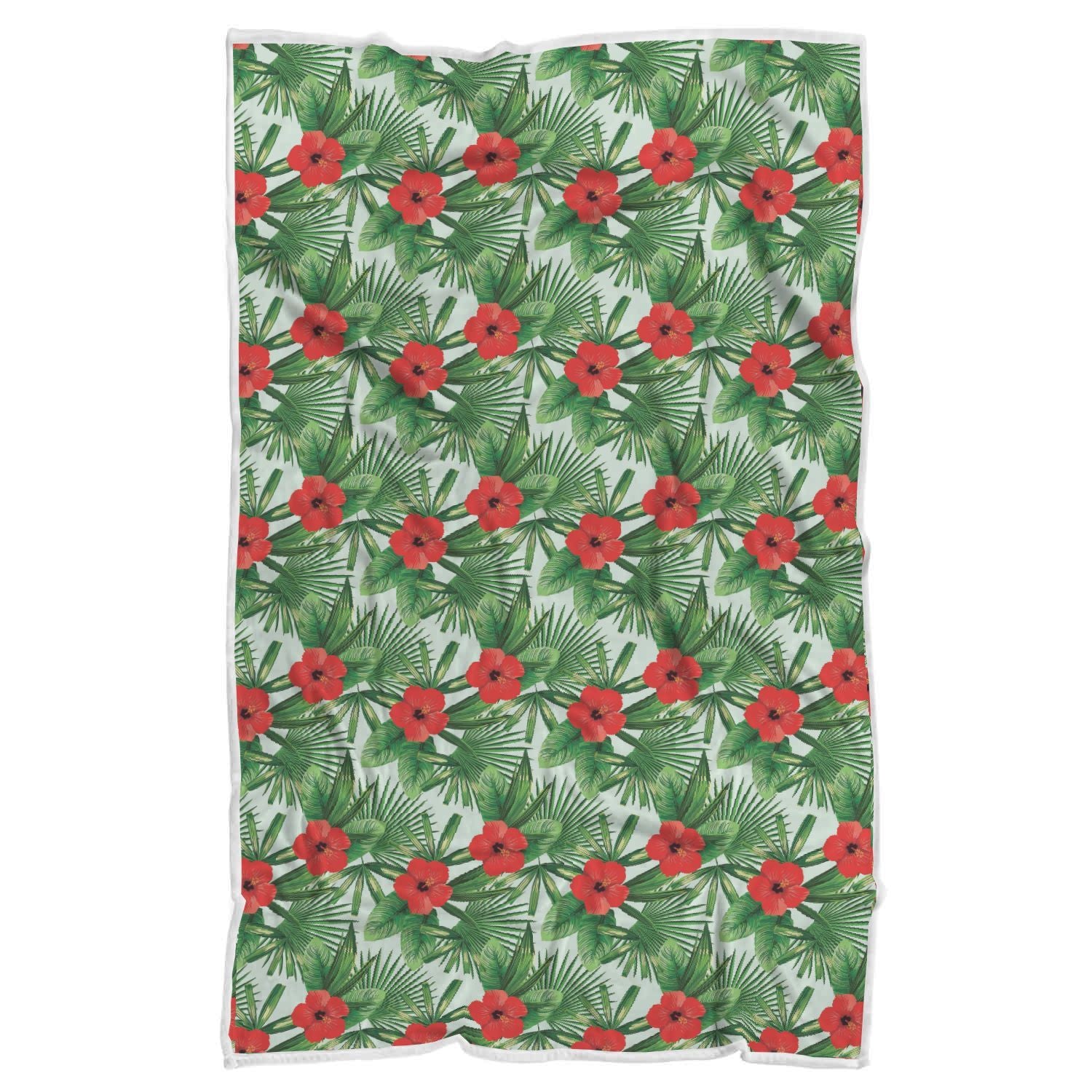 Hawaiian Hibiscus Floral Tropical Flower Palm Leaves Pattern Print Throw Blanket-grizzshop