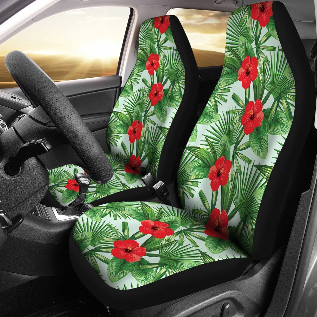 Hawaiian Hibiscus Floral Tropical Flower Palm Leaves Pattern Print Universal Fit Car Seat Cover-grizzshop