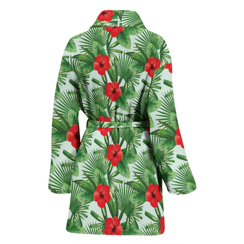Hawaiian Hibiscus Floral Tropical Flower Palm Leaves Pattern Print Women Long Robe-grizzshop