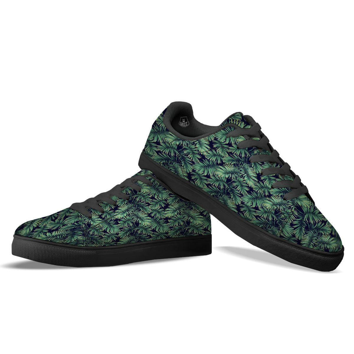 Hawaiian Leaves Tropical Print Pattern Black Low Top Sneakers-grizzshop