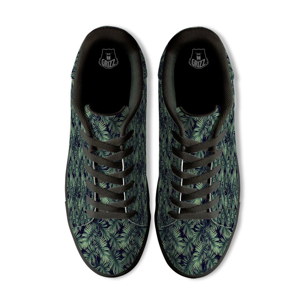Hawaiian Leaves Tropical Print Pattern Black Low Top Sneakers-grizzshop