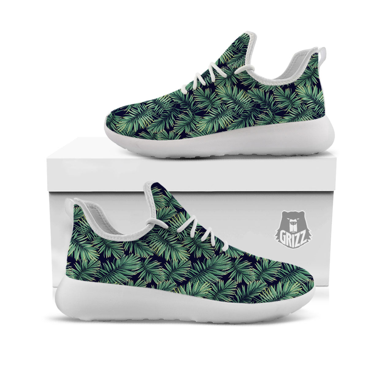 Hawaiian Leaves Tropical Print Pattern White Athletic Shoes-grizzshop