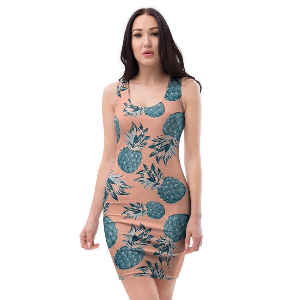 Hawaiian Neon Pineapple Print Bodycon Dress-grizzshop