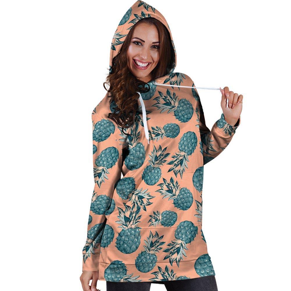 Hawaiian Neon Pineapple Print Hoodie Dress-grizzshop