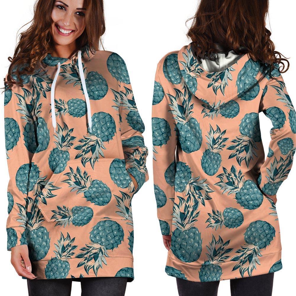 Hawaiian Neon Pineapple Print Hoodie Dress-grizzshop