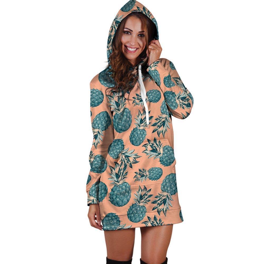 Hawaiian Neon Pineapple Print Hoodie Dress-grizzshop