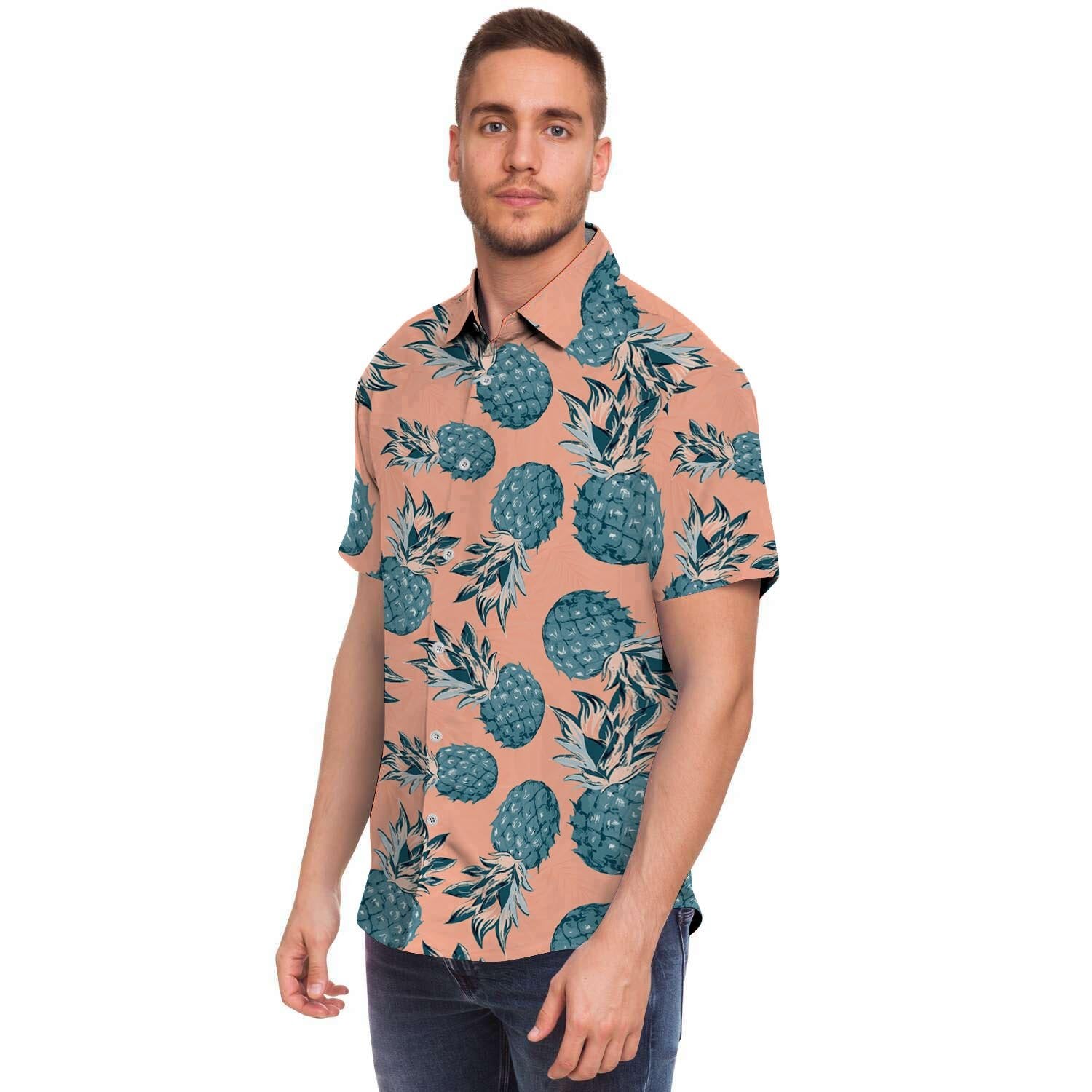 Hawaiian Neon Pineapple Print Men's Short Sleeve Shirt-grizzshop