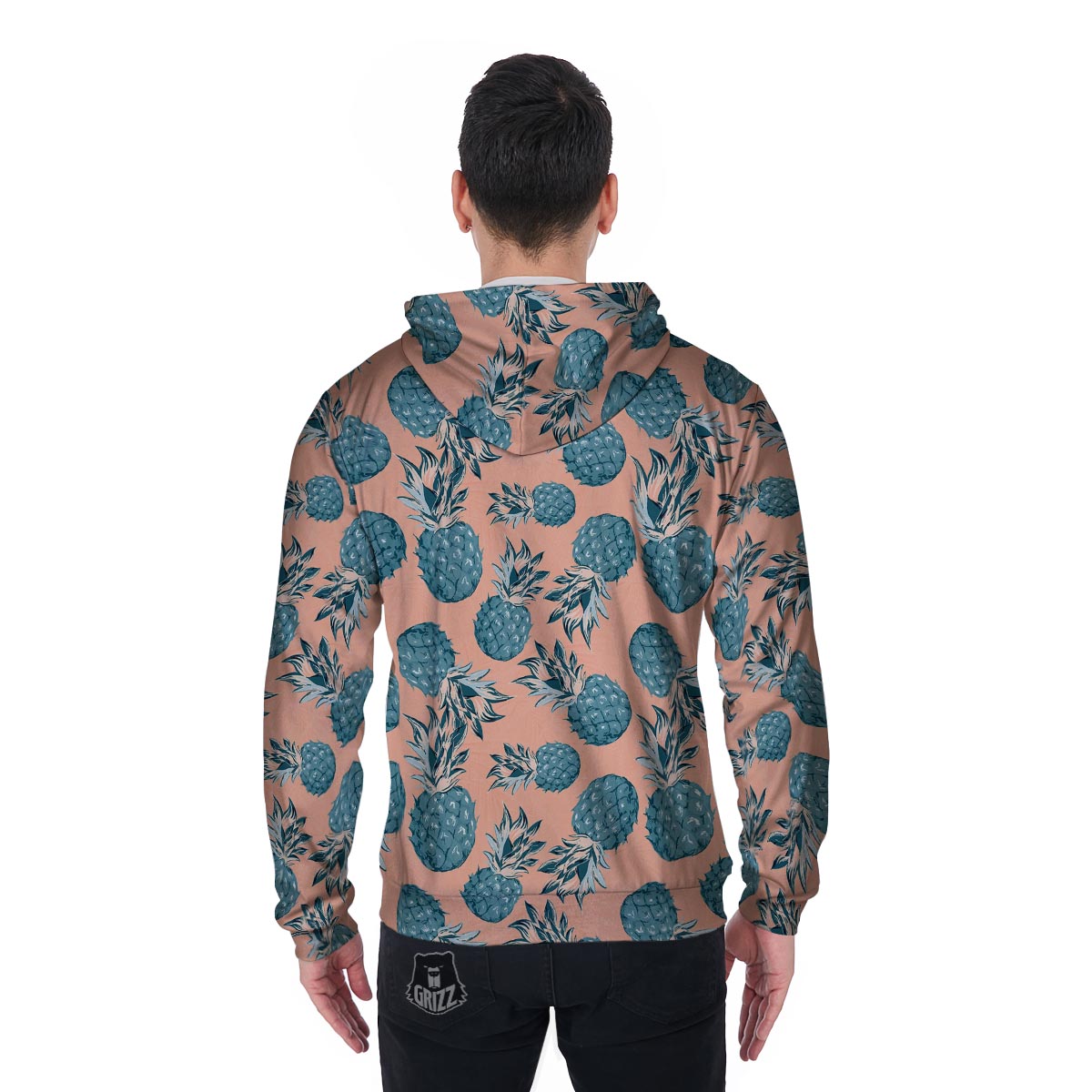 Hawaiian Neon Pineapple Print Men's Zip Up Hoodie-grizzshop