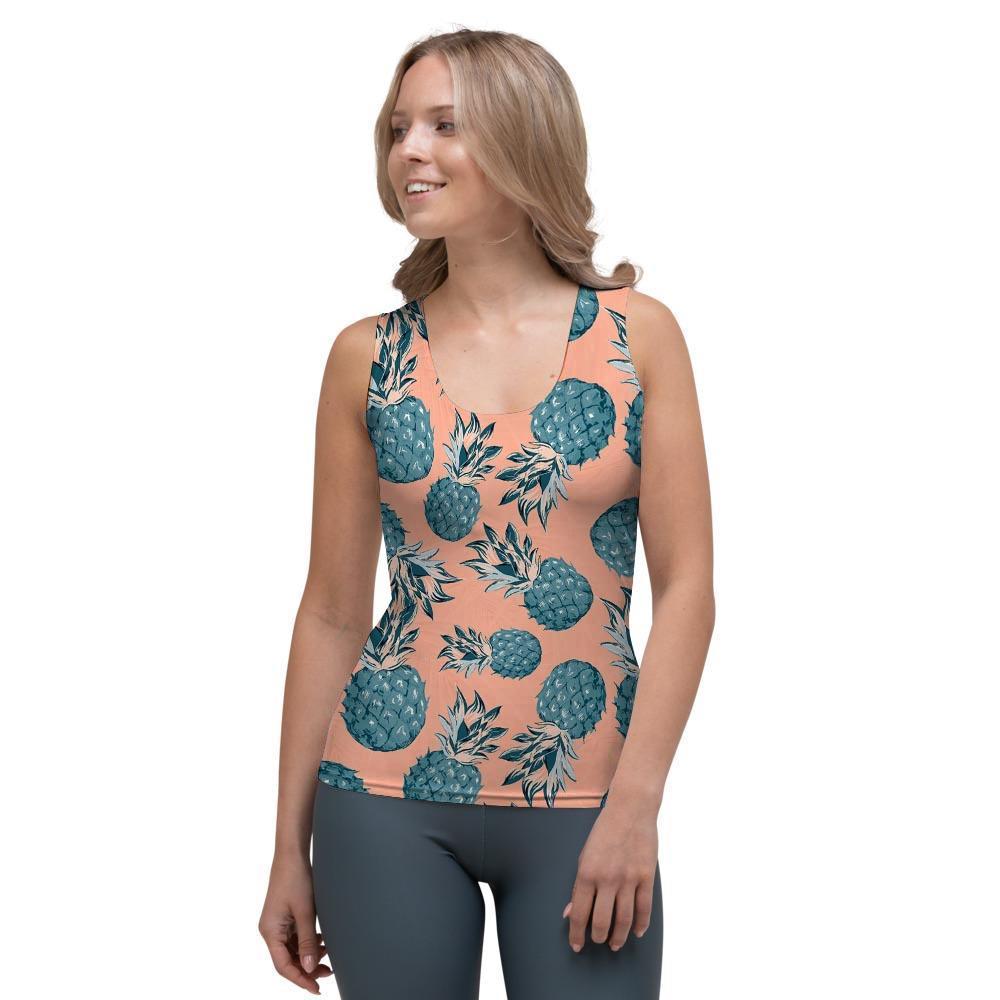 Hawaiian Neon Pineapple Print Women's Tank Top-grizzshop