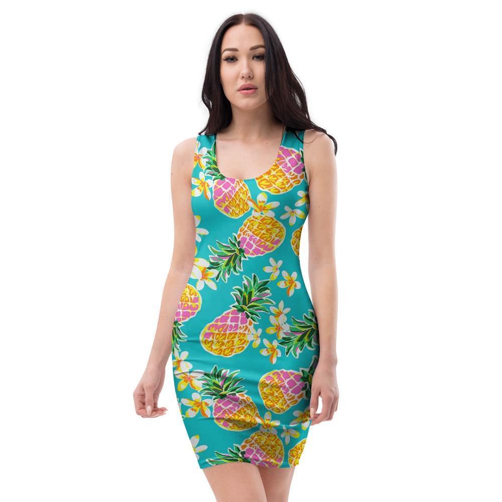 Hawaiian Pineapple Print Bodycon Dress-grizzshop