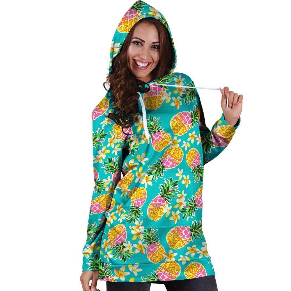 Hawaiian Pineapple Print Hoodie Dress-grizzshop