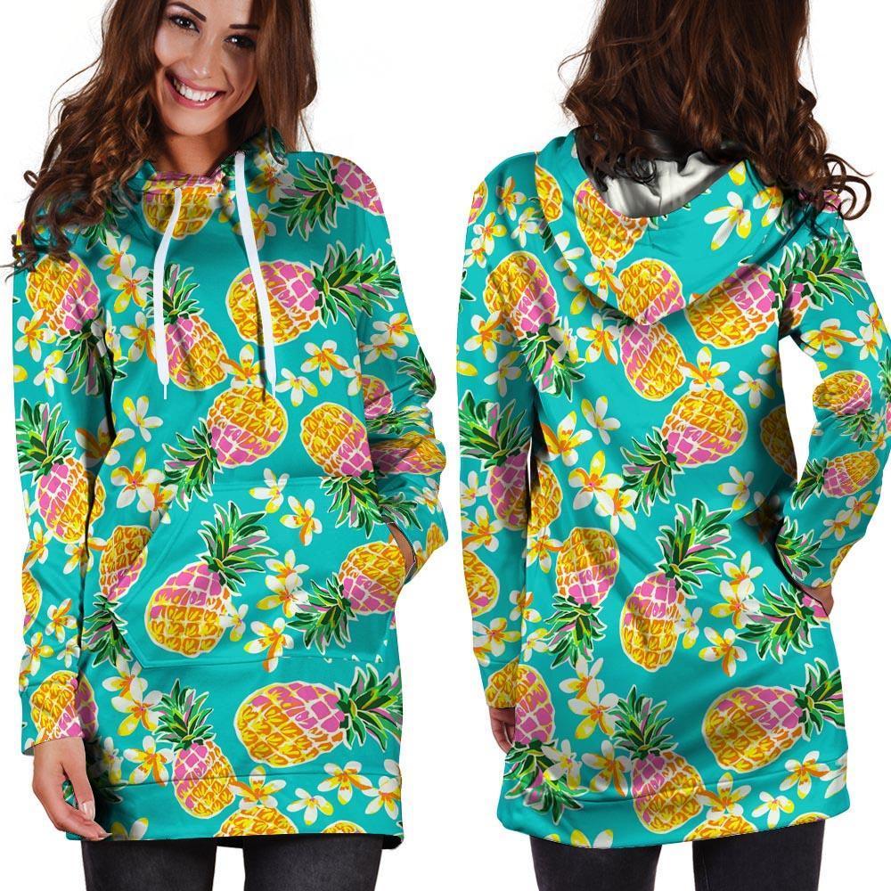 Hawaiian Pineapple Print Hoodie Dress-grizzshop