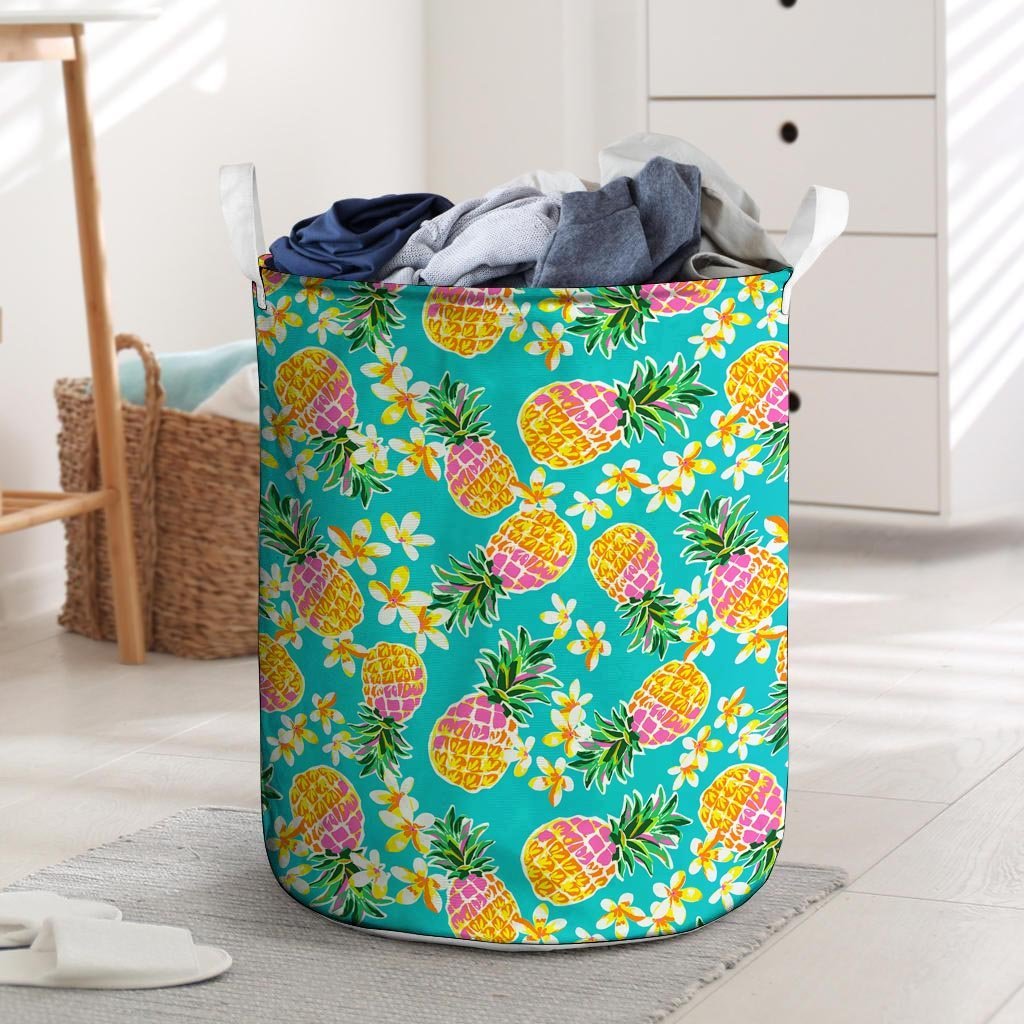 Hawaiian Pineapple Print Laundry Basket-grizzshop