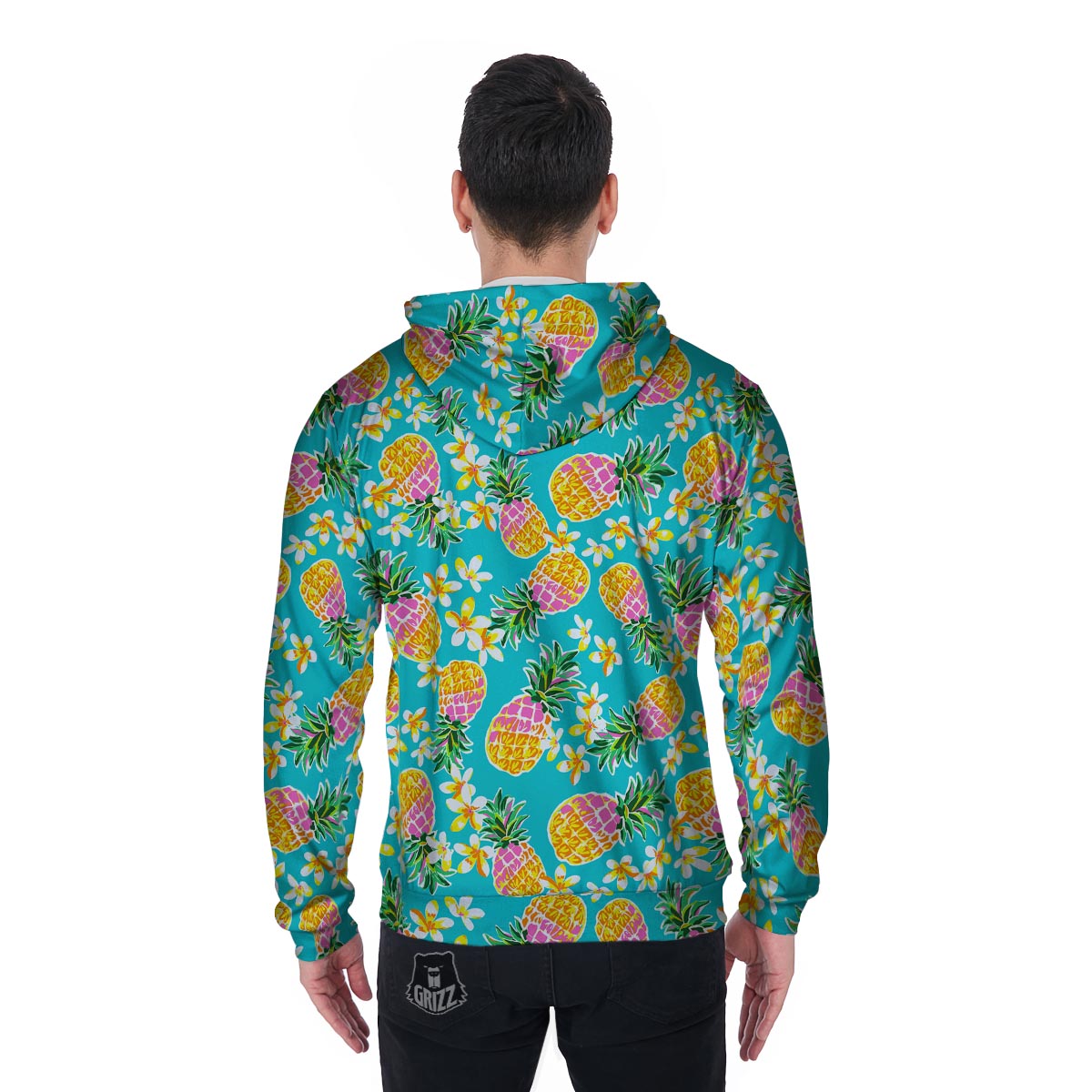 Hawaiian Pineapple Print Men's Zip Up Hoodie-grizzshop