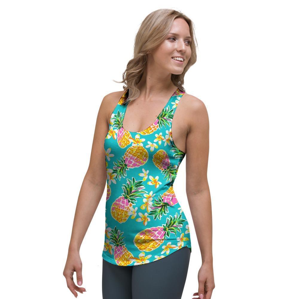 Hawaiian Pineapple Print Women's Racerback Tank Top-grizzshop