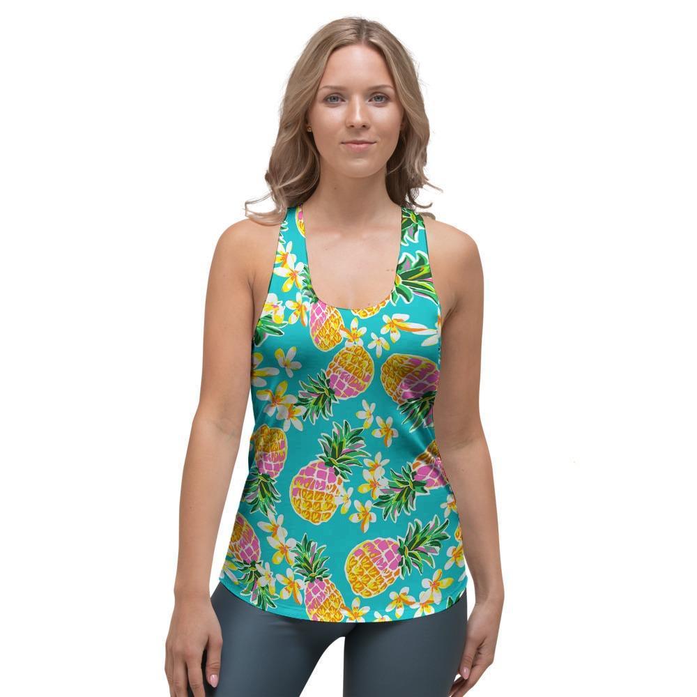 Hawaiian Pineapple Print Women's Racerback Tank Top-grizzshop