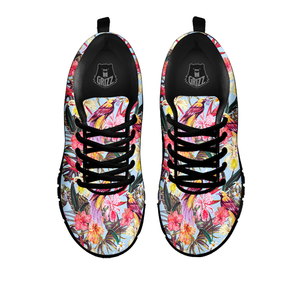 Hawaiian Pink Hibiscus Print Pattern Black Sneaker-grizzshop