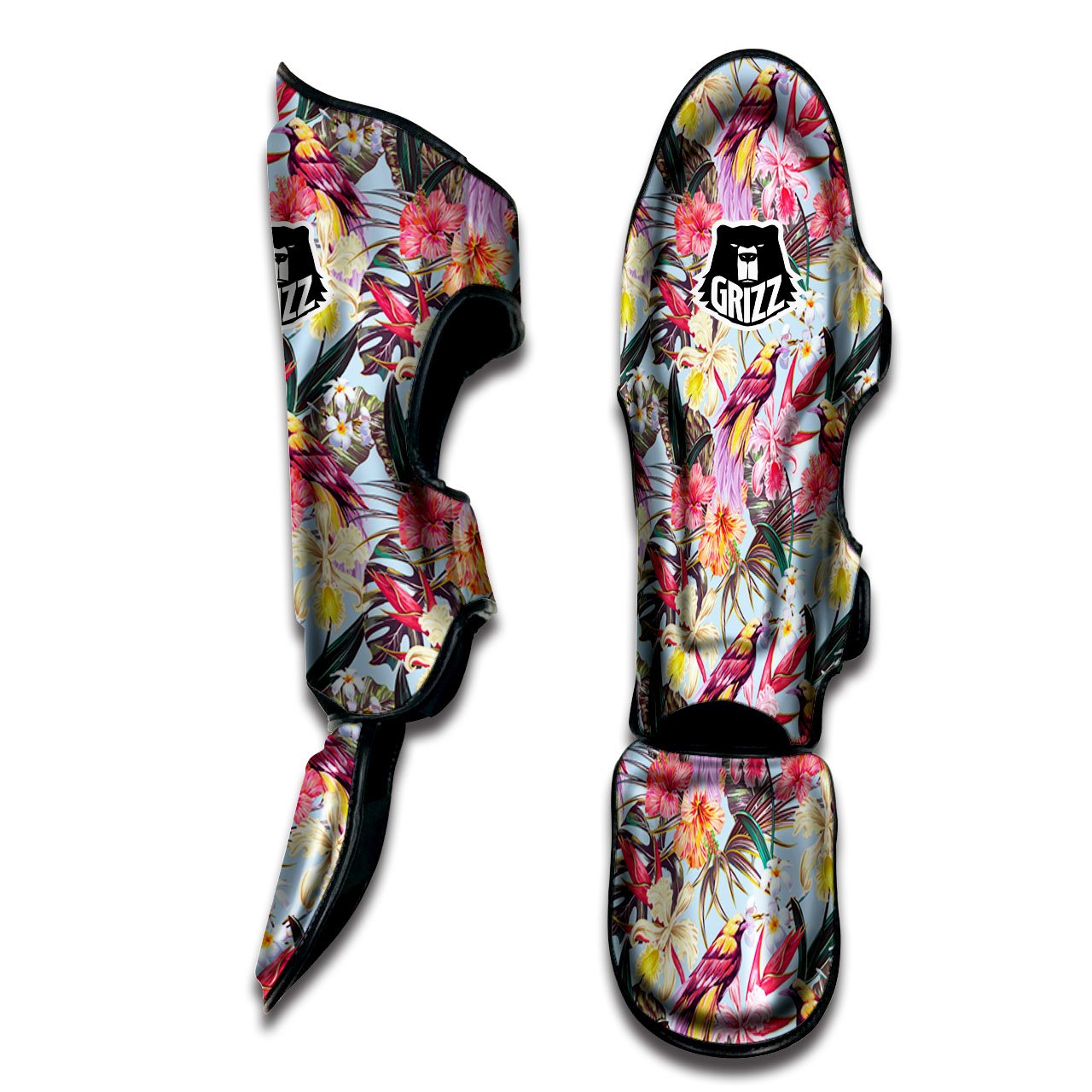 Hawaiian Pink Hibiscus Print Pattern Muay Thai Shin Guards-grizzshop